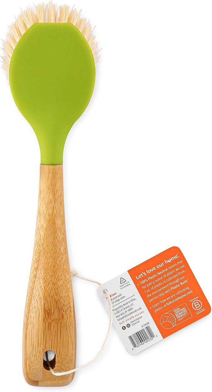 Full Circle Be Good Kitchen Dish Brush with Bamboo Handle, Single Brush, Green, FC10108