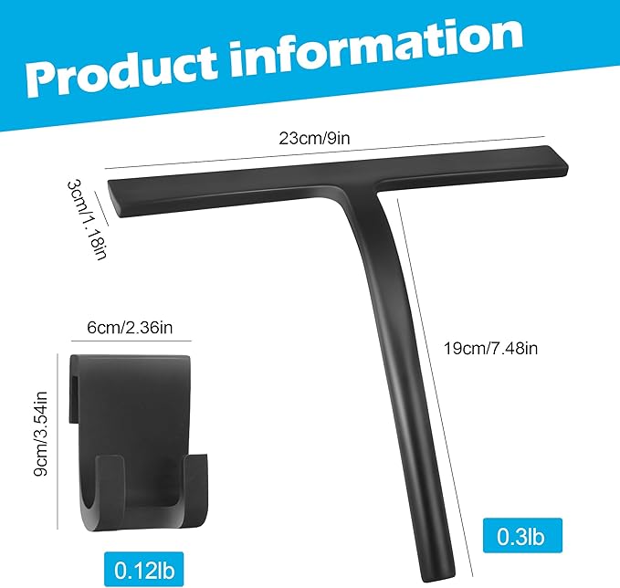 DNZPFU Shower Squeegee for Glass Doors, Mirror Window Tile Scrubber Cleaner with Hook Silicone (Gray)