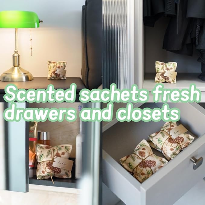 AUCUDA Cedar Scented Spring 4pcs Sachet Bags for Drawers and Closets Decorations, Potpourri Packets for Women Clothes Storage, Spring Wedding Fragrance Pillow for Bedroom Indoor, Air Fresheners.