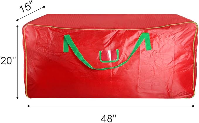 TQS Christmas Tree Storage Bag - Fits Up to Tall 7.5 ft Xmas Artificial Tree - Xmas Tree Box with Double Zippers and Reinforced Handles - Extra Large Storage Container for Trees and Decorations - Red
