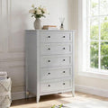 Modern 5 Drawers Dresser for Bedroom, Tall Wood Chest of Drawers for Clothes, Big Storage Dressers Organizer with Gold Handles & Deep Drawers, Living Room, Closet, Hallway, Grey