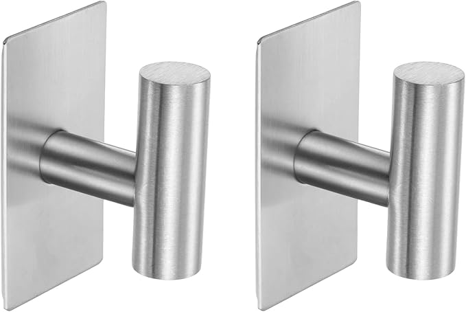 2 Pack Towel Hooks for Bathroom, Wall Hooks Self-Adhesive No-Drill Door Hanger Apply to Shower/Kitchen/Bedroom/Hanging Coat/Towel/Robe (Silver)