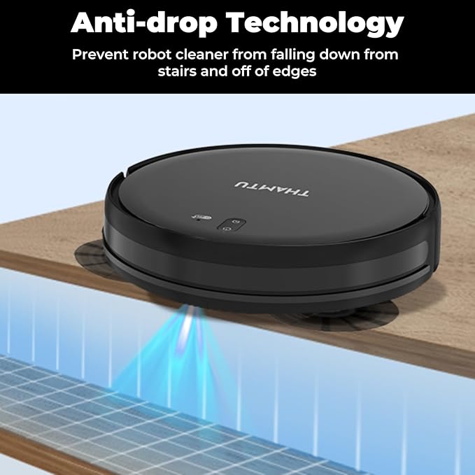Thamtu Robot Vacuum and Mop Combo, Slim 2-in-1 Vacuum Robotic with Strong Suction, Auto-Charging, Scheduling, Smart Robot Vacuum Cleaner Ideal for Pet Hair, Hard Floors & Low-Pile Carpets