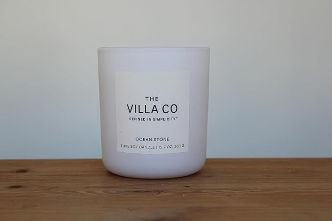 Ocean Stone | Scented Candle for Women & Men | Hand-Poured, Aromatic & Fragrant | 60 Hour Burn Time 12.7 OZ | Soy Based | Phthalate Free | Made in USA | Sea Salt Rosewood Santal