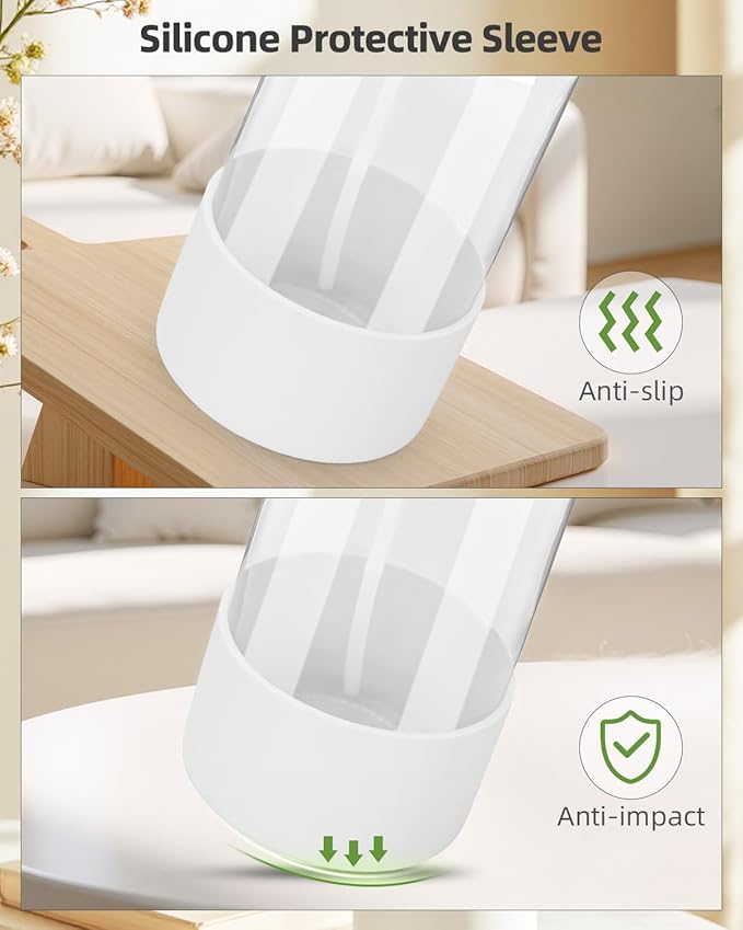 Worldgsb 2 Pack Glass Spray Bottles 8 oz, Empty Refillable Containers with Silicone Sleeve Protection, Glass Spray Bottles for Cleaning Solutions, Hair and Plants with Adjustable Nozzles White