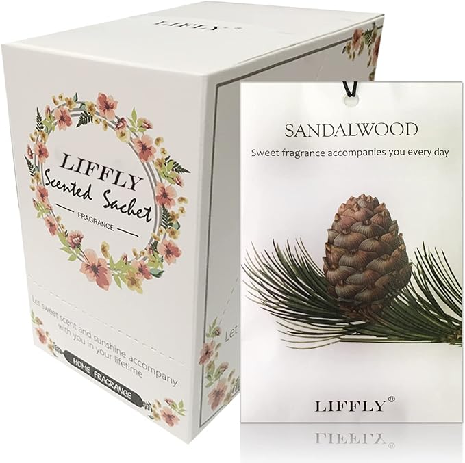 LIFFLY 14 Packs Sandalwood Scented Sachets Bag for Drawer and Closet Long Lasting Gift