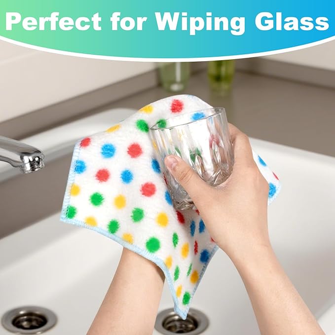 INFICRIME Microfiber Cleaning Cloth,12 Pack Cleaning Rags, Cleaning Towels with Polka dots, Absorbent, Streak Free, Non-Abrasive, Reusable and Washable, 10"X10"