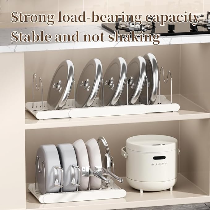 Lhieiayh Pot Rack -Expandable Pan Organizer for Cabinet,Pot Lid Holder with 7 Adjustable Compartment for Kitchen Cabinet Cookware Baking Frying Rack,2Pack,Apricot