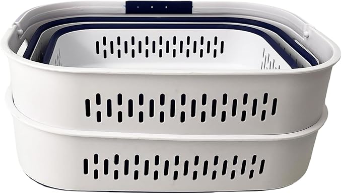 SAMMART 38L (10 Gallon) Collapsible Plastic Laundry Basket - Portable Pop-Up Storage Container/Organizer – Foldable Space Saving Laundry Hamper (2, White/Starry Blue)