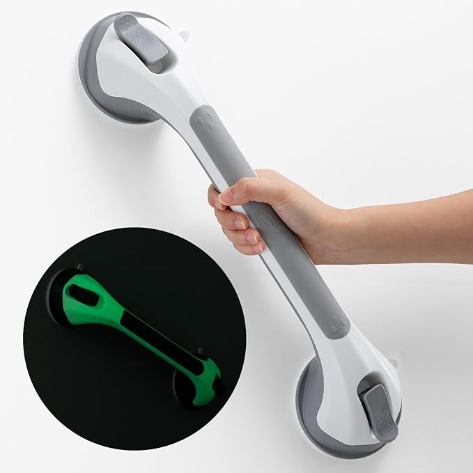 TAILI Shower Grab Bar Glow in The Dark, 16.8 in Grab Bars for Bathtubs, Shower Handles Bath Rails for Seniors and Elderly, Bathroom Safety Grip Removable No Drilling Waterproof Grey
