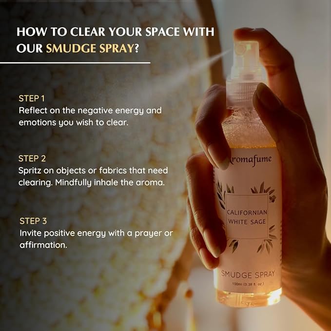 White Sage & Sandalwood Smudge Spray by Aromafume | 100ml/3.3 oz | Sage Spray for Cleansing Negative Energy & Protection | Non-Toxic | Room Spray for Spiritual Cleansing, Smokeless Sage Smudging