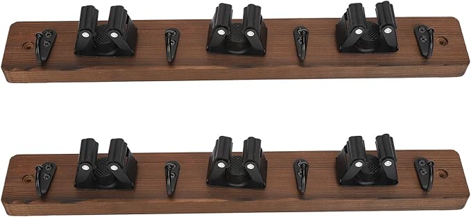 2Pcs Broom Holder, 15.7 X 2.2in Wall Mounted Mop and Broom Hanger, Garage Storage Rack with 3 Positions and 4 Hooks for Bathroom Laundry Room