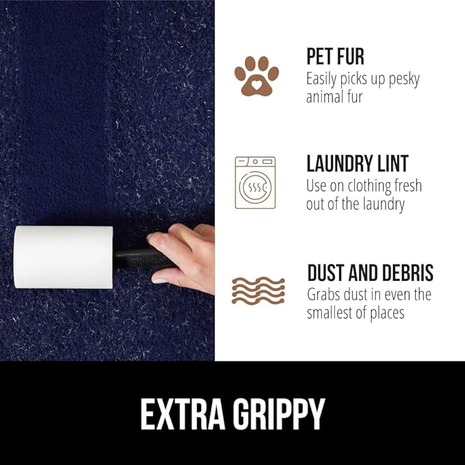 GORILLA GRIP Extra Grippy Lint Rollers, 380 Large Easy Tear Sheets, 2 Comfort Handles + 4 Refillable Rolls Included, Pet Hair Remover Brush, Clothes Furniture, Dog, Cat Animal Friendly Reusable Roller
