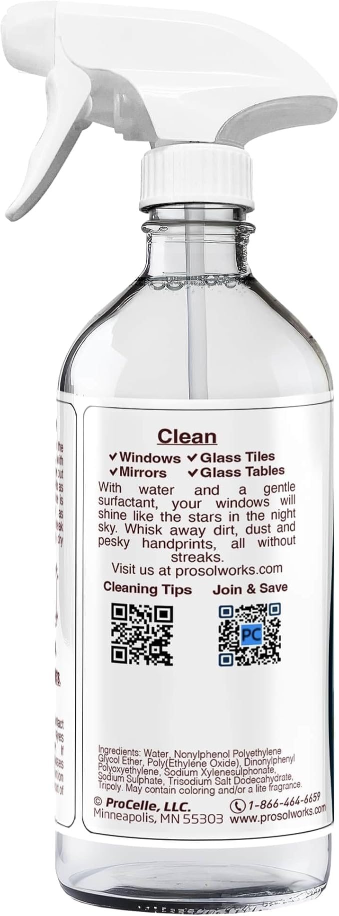 ProSol Works Glass Cleaner 16 oz - All Purpose Cleaning Spray for Glass Doors & Windows, Mirrors & Chrome Surfaces - Glasses Spray Helps Remove Smudges, Fingerprints, Rain Spots & Oil - Glass Cleaners