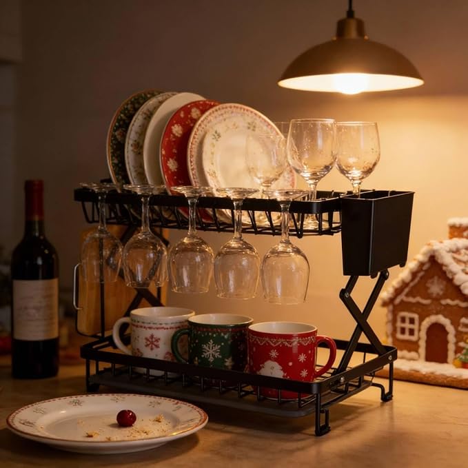 2-Tier Dish Racks for Kitchen Counter, Stainless Steel Kitchen Dish Drying Rack Large Dish Drainers for Kitchens Counter, Space Saving Dishes Strainer for Bowl, Plate, Cup - Modern Counter Organizer