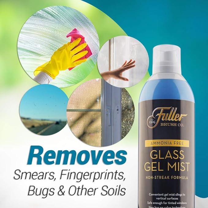 Fuller Brush Glass Gel Mist Spray – 14 oz Glass Cleaner for Windows, Mirrors and Plexiglass – Streak-Free Formula Safe for Tinted & Vertical Surfaces (Pack of 6)