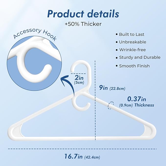 HOUSE DAY Quality Plastic Clothes Hangers 12 Pack – Super Heavy Duty 20lb Capacity Thick Strong Closet Hangers White for Adult Clothing – Durable for Coats, Jackets, Jeans, Pants