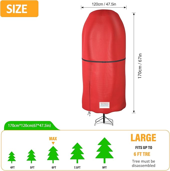 Upright Christmas Tree Storage Bag,Oxford Fabric Tear Resistant Adjustable Xmas Tree Storage Bag for 6 FT Assembled Tree Standing with Ornaments,Christmas Tree Cover Waterproof