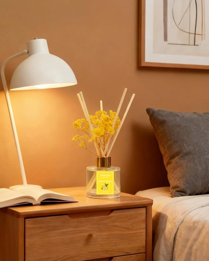 Reed Diffuser Set-Lemon Verbena Scent Fragrance Oil Diffuser with 6 Reed Sticks | Home & Bedroom Bathroom Decor,3.38 fl oz (100ml) (Lemon Verbena)
