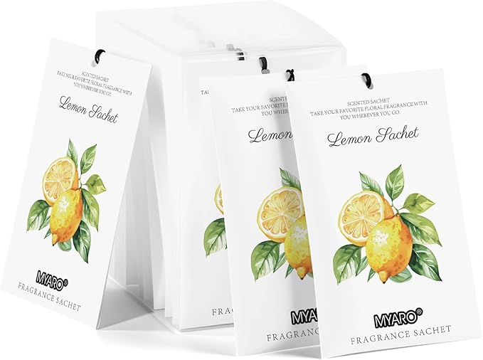 MYARO 12 Packs Lemon Scented Sachets for Drawer and Closet - Long Lasting Bathroom Odor Deodorizer Fresh Scents Car Air Refrehener Home Fragrance