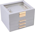 BOOVO Clear Lid Jewelry Box,4 Layers Jewelry Organizer Large Jewelry Storage Box with 3 Drawers,Jewelry Holder Organzier of Rings Earrings Necklace Bracelets for Women (Grey, 4 Layer)