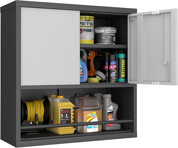 Metal Cabinet Wall Mounted, Garage Storage Cabinets with 2 Door & Adjustable Shelves, Steel Floating Hanging Storage Cabinet, Metal Storage Cabinet for Bathroom, Office, Warehouse