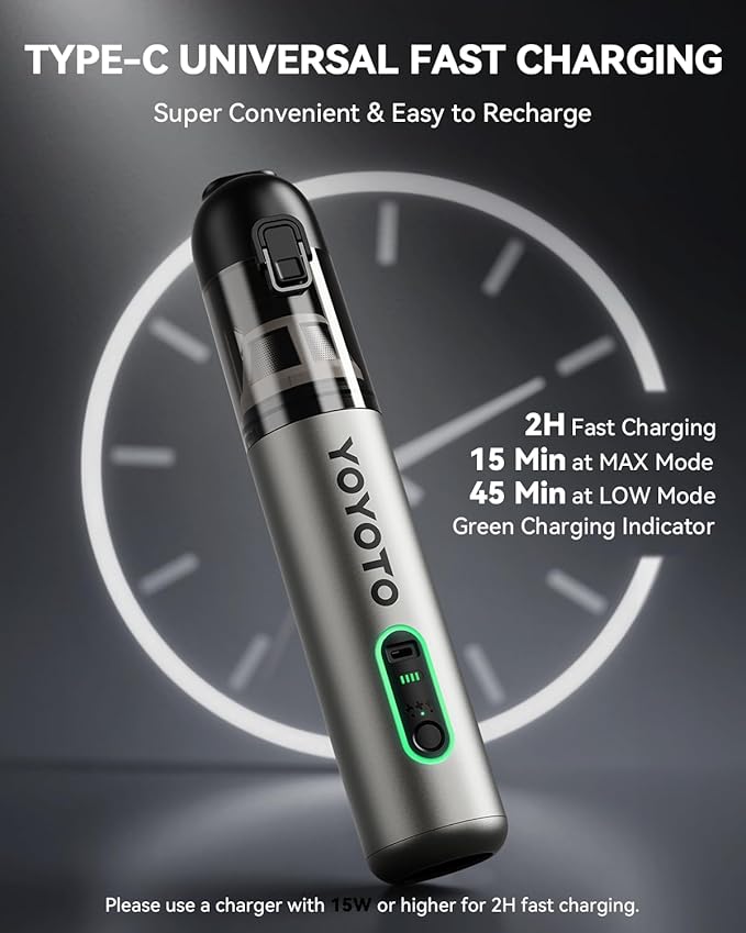 yoyoto Car Vacuum, Handheld Vacuum Cordless with 21000Pa Powerful Suction & 3 Modes, 4-in-1 Portable Hand Held Mini Vacuum Cleaner Rechargeable, Ultra Light for Car Home Office (Silver)