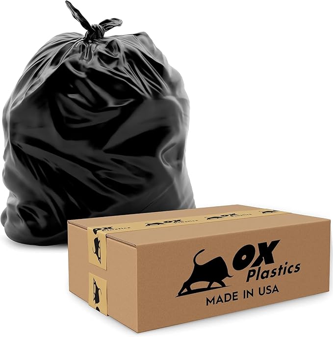OX Plastics Black Trash Bags - Heavy Duty Garbage Bags, Extra Thick Unscented Large Trash Can Liners for Home, Outdoor, and Commercial Use - 39 Gallon, 100 Count