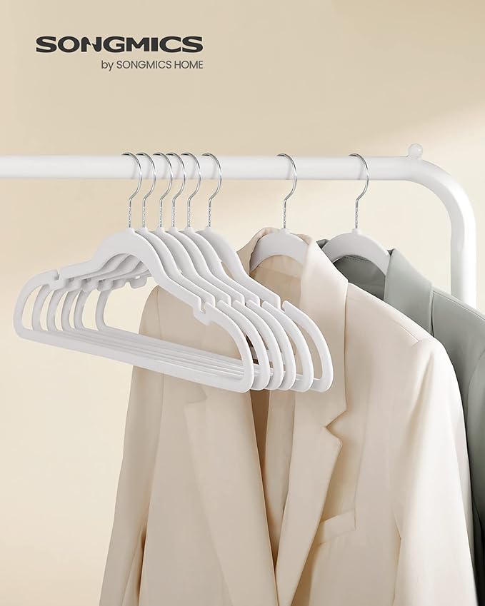 SONGMICS Velvet Hangers 50 Pack, Non-Slip Clothes Hangers with Shoulder Notches, Pants Bar, 360° Swivel Hook, Space-Saving, for Closet, Cloud White UCRF029W05