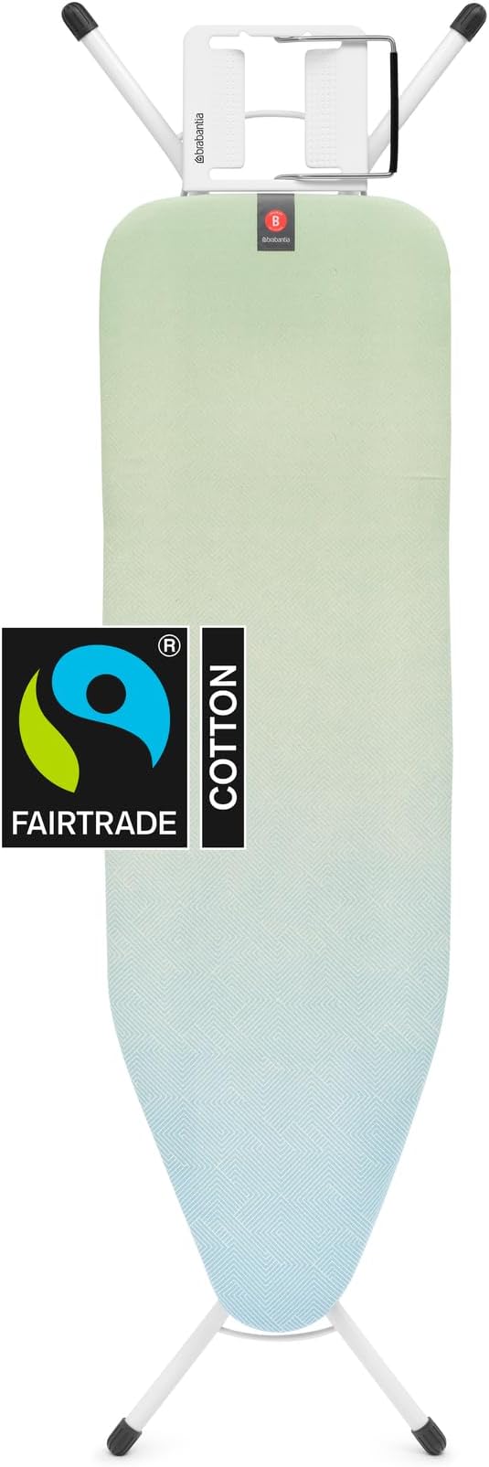 Brabantia - Ironing Board B – Flexible Iron Rest – Adjustable Height – Non-Slip Rubber Feet – 100% Fairtrade Cotton Cover with Foam Padding – Foldable – Soothing Sea – Size B (49 x 15 in)