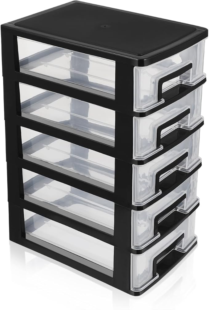 Stobok Multifunctional 5-Layer Drawer Organizer Storage Cabinet Portable Plastic Storage Box for Office Study Bedroom 12.40 X 8.66 X 5.98 Inches