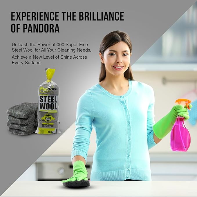 Pandora Steel Wool #000 - Grade, 48 Pads for Buffing and Cleaning - Metal Strands - Ideal for Wax and Polish Removal