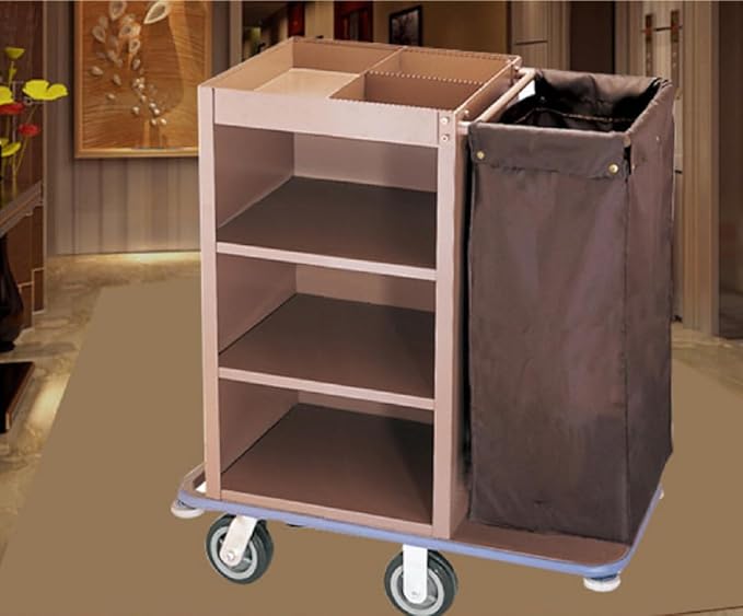 Multifunctional Housekeeping Caddy, Compact Service Trolley, Hotel Cleaning Cart with Removable Canvas Bags & Locking Wheels for Housekeeping Hotels Apartment,003