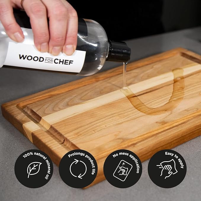 Food Grade Mineral Oil for Cutting Board (16oz) - Oil & Conditioner for Butcher Block, Countertops, Wood Utensils and Stainless Steel - Food Safe - Made in North America