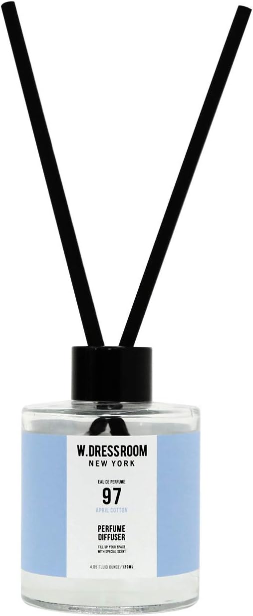 W.Dressroom April Cotton Reed Diffuser Set - Clean Linen Home Fragrance | Water-Based, Refill-Ready, Minimalist Design | 120ml Diffuser for Bathroom, Bedroom, Gift