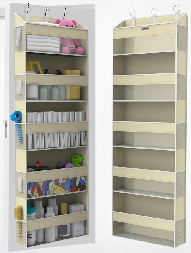 BRENIX Over the Door Organizer with 5 Large Pockets & 10 Mesh Side Pockets – Durable Hanging Storage for Closet, Bathroom, Bedroom, and Nursery– Space Saving Door Storage with Sturdy Metal Hooks.