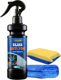 SHIELDOM Anti-Fog Spray for Glass Car Windshield Defogger Prevents Fogging of Interior Glass, Mirrors, Windows, Visors, Glasses, Goggles, Shower Door with Defogging & Cleaning Sponge, Towel 4oz/120ml