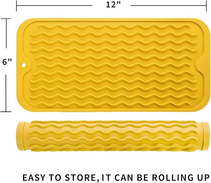 MicoYang Silicone Dish Drying Mat for Multiple Usage,Easy clean,Eco-friendly,Heat-resistant Silicone Mat for Kitchen Counter or Sink,Refrigerator or Drawer Liner Yellow S 12 inches x 6 inches