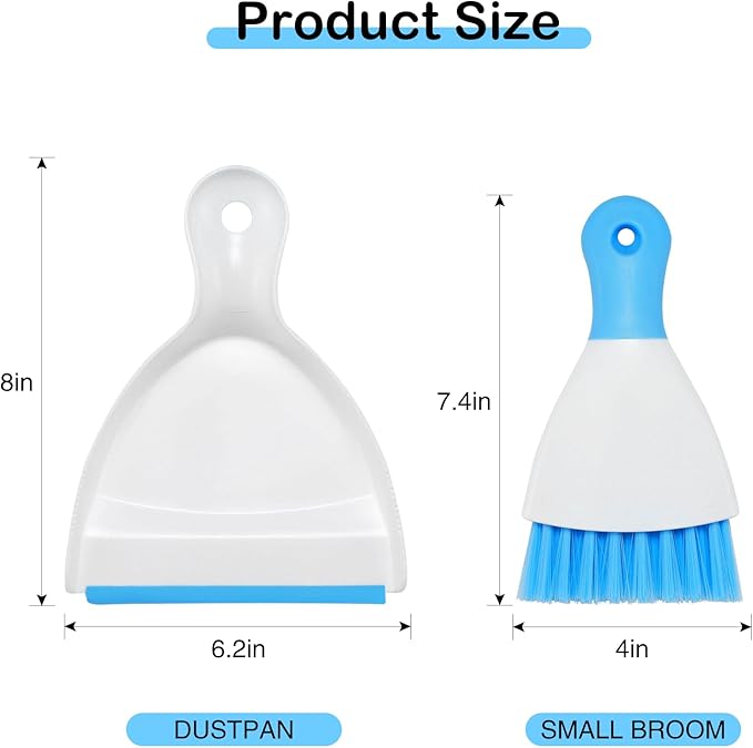 NACENA Mini Dustpan and Brush Set, Small Broom and Dustpan Set Dust Pan and Mini Hand Broom Dustpan and Broom Combo Compact for Home Table Keyboards Sofa Kitchen, Dark & Blue