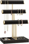 bussdis 3 Tier Bracelet Holder Display - Detachable T Bar Black Velvet Bracelet Holder, Jewelry Holder Organizer for Bracelet, Necklace, Watches, Rings