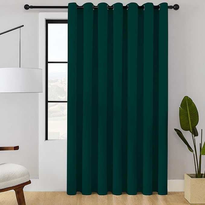 ChrisDowa Room Divider Curtain 96 Inches Long, Wide Blackout Sliding Door Curtain for Bedroom, Room Darkening Privacy Window Curtain for Patio Door (1 Panel Set, Forest Green, 100 x 96 Inch)