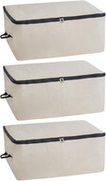 Comforter Storage Bags with Zipper - Sturdy 100% Cotton Canvas Quilt Storage Bags with Zipper - Extra Large with Handles to Conveniently Store Pillows, Blankets, Sheets, and Bedding (3 Bags)