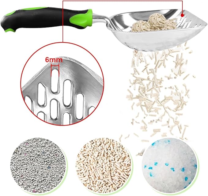 Apidgrowth Cat Litter Scoop-Metal Cat Scooper-Long Handle Scoop,Cat Scooper-Poop Sifting-Mesh Shovel-Suitable for Cat Litter Box(Green)-Christmas