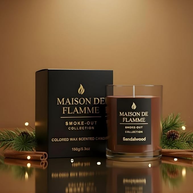 Sandalwood Scented Candle – 150g / 5.3 oz Soy Wax Blend, Hand-Poured Candle with Cotton Wick & 10% Fragrance Load – Warm Woody Home Candle for Bedroom & Living Room Décor