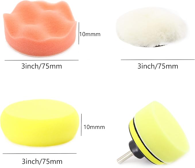 CTPICXM 74PCS 3Inch Car Headlight Restoration and Polishing Kit, Sanding Discs with 1/4" and M10 Backing Pad,Scouring Pads, Interface Pad, Wool Polishing Buffing Pad Polishing Buffing Wheel