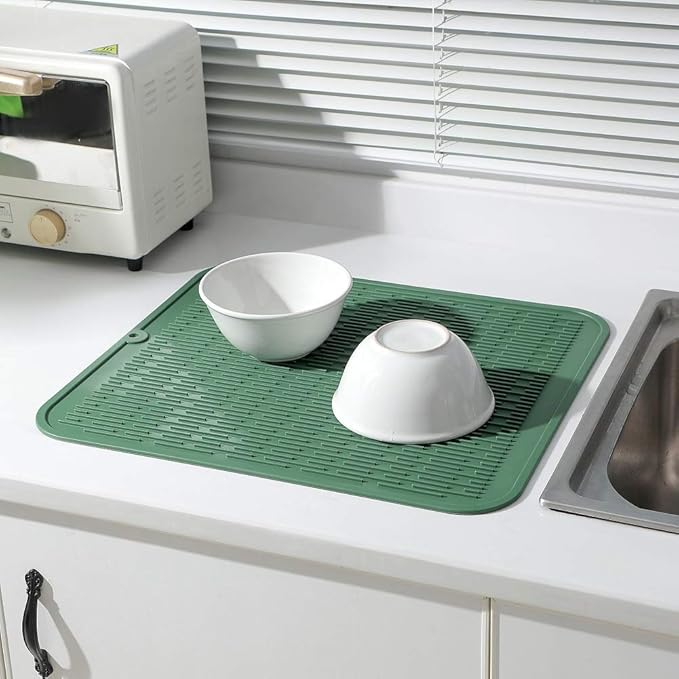MicoYang Silicone Dish Drying Mat for Multiple Usage,Easy clean,Eco-friendly,Heat-resistant Silicone Mat for Kitchen Counter or Sink,Refrigerator or Drawer Liner Green XL 18 inches x 16 inches
