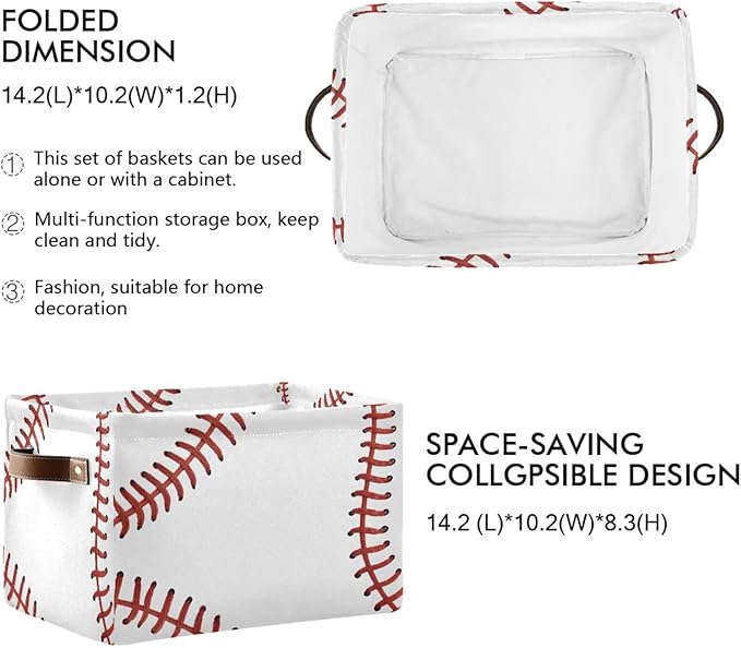 ALAZA White Baseball Softball White Foldable Storage Box Storage Basket Organizer Bins with Handles for Shelf Closet Living Room Bedroom Home Office 1 Pack