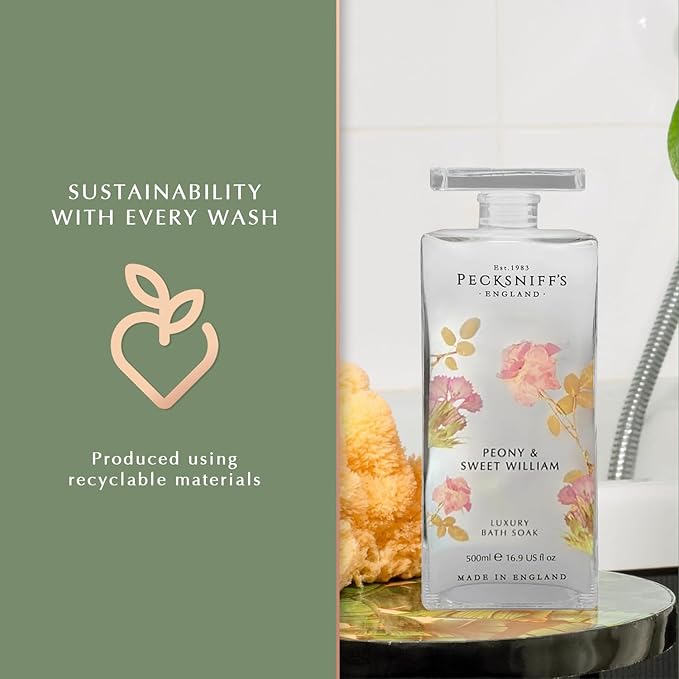 Pecksniff's Peony & Sweet William Bath Soak Decanter | 500ml/16.9 Fl Oz