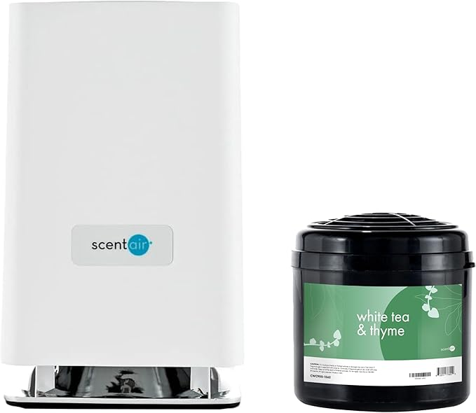 ScentAir Whisper Home | White Diffuser Machine, Scents up to 800 Sq. Ft Room, Compatible with Alexa & Google, WiFi & Bluetooth Enabled - ScentAir Cartridge White Tea & Thyme