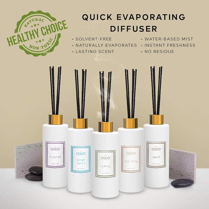 COCO by Stone 5oz Reed Diffuser (Pink Sugar) – Luxury Scented Oil Diffuser for Home Aromatherapy, Long-Lasting Vegan Fragrance, Elegant Home Décor and Air Freshener